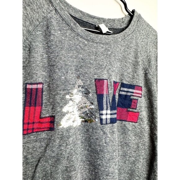 EST 1946 Plaid Love Sequin Pullover Sweater Gray Womens 14 16W - Picture 2 of 3